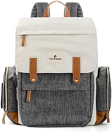 Ramhorn Diaper Bag Multifunction Travel Backpacks for Mom with Insulated Pockets and Laptop Compartment, grey