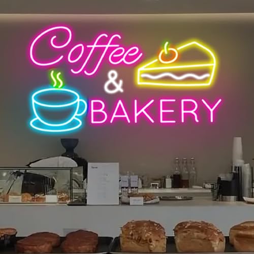 Image of Coffee & Bakery Neon Sign, Open Cake Bakery And Coffee Shop Neon Light,Cake Bakery Wall Decor for family party birthday, kitchen coffee bar dhop restaurant hotel decoration weddings & retail decor
