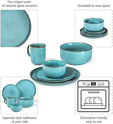 Mugs Set of 4, Stoneware Chic Style Ceramic Coffee Cups Set - Blue, Tea Mugs with Handles Ideal for Coffee / Tea / Hot Chocolate / Milk / Water / Drink - 450ml / 15 oz