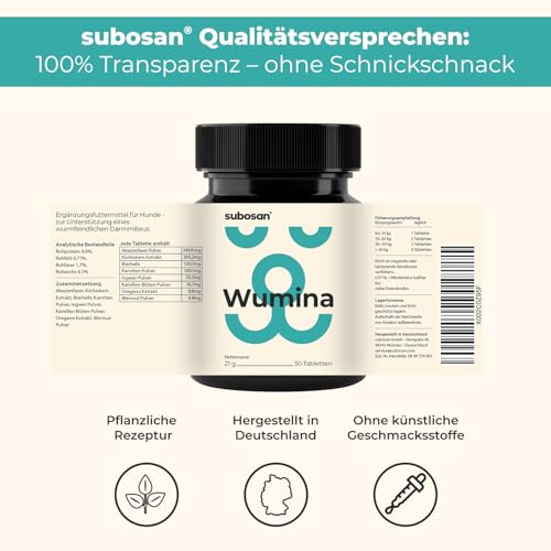subosan® Wumina – Wurm-Kraut Tabletten für Hunde – für eine stabile Darmflora & EIN gutes Bauchgefühl – kein Anthelminthikum