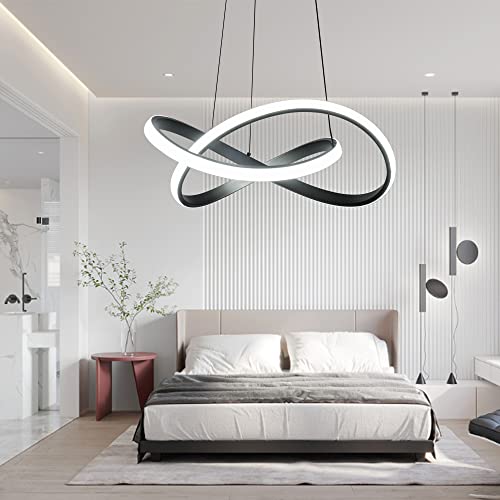 Mayna Modern Led Pendant Light Fixture，Contemporary Led Chandelier With Irregular Ring Lights，Adjustable Hanging Lamp For Kitchen Dining Room Bedroom Kitchen Island Cafe, 6000K White #TOP7
