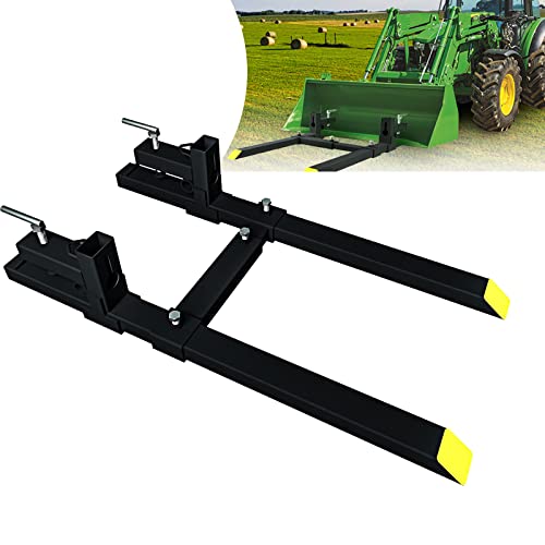 Sulythw Clamp On Pallet Forks, 43â€ Total Length 2000lbs Pallet Forks for Tractor Bucket with Adjustable Stabilizer Bar, Heavy Duty Pallet Forks for Tractor Attachments, Skid Steer, Loader Bucket