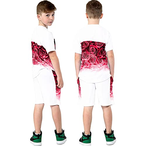 Vestimenta de verano en contraste de dos tonos con estampado de rosas para chicos 2
