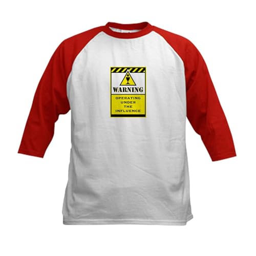 CafePress Caution Kids Baseball Jersey Kids Cotton Baseball Jersey, 3/4 Raglan Sleeve Shirt Red/White