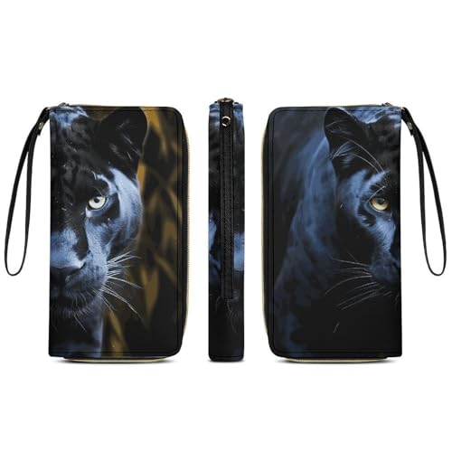 Women Wallets Panther With Blue Eyes Leather Wallet for Women Thin Wallet with Zipper Pocket Card Holder3