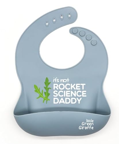 Image of Little Green Giraffe Its Not Rocket Science Daddy- Premium Silicone Bibs For Babies BPA-Free Waterproof Bib With Pocket- Soft Bib With Food Catcher For Babies & Toddlers 6-72 Months (Beige)
