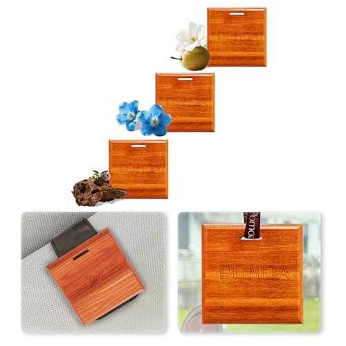 Car Air Freshener with Premium Leather Visor Clip, North American Alder Wood Scent Diffuser, Refillable Solid Wood Odor Eliminator for Vehicle Cabin, Truck & SUV, No Liquid, No Mess, Kit of 3 Square