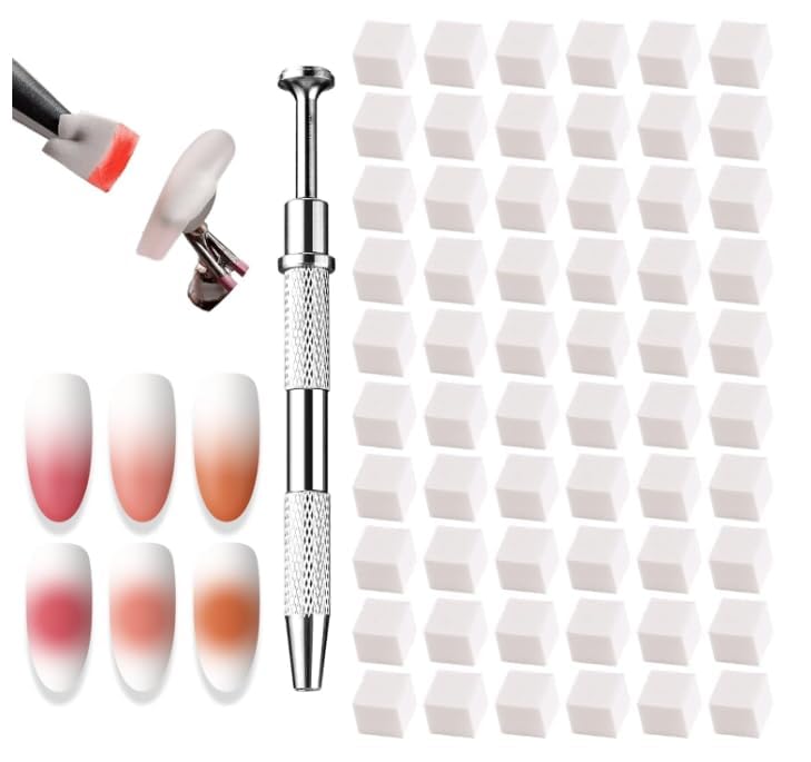 COSTICA 100Pcs Soft Nail Sponges for Ombre Aura Nails Tiny Mini White Makeup Sponges Nail Art Brushes with 4-Claws Grabbing Pen for Manicure Design Gradient Nails Accessories-image-25