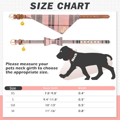Image of EXPAWLORER Dog Collar Bandana Set - Classic Plaid Dog Bow Tie and Bandana Collar with PU Leather, Adjustable Collars for Small Medium Large Dogs Cats, Holiday Ideal Gift, Pink S