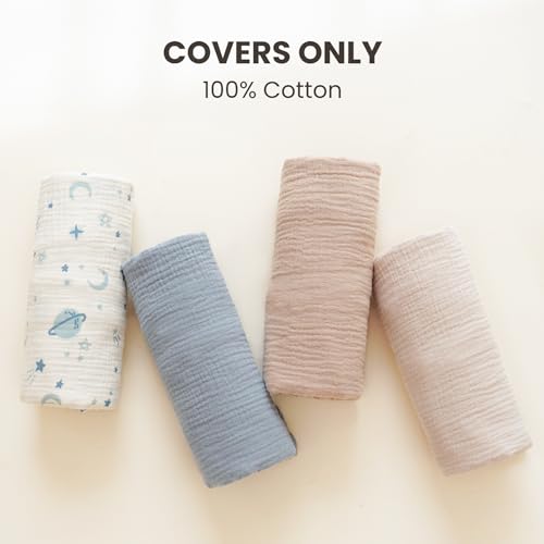 Image of Konssy Muslin Baby Lounger Cover 2 Pack, 100% Cotton Newborn Lounger Cover, Soft and Breathable Baby Nest Slipcover for Boys Girls (Star,Blue)