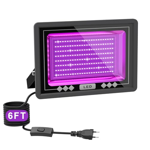 Alweysup Foco LED de luz negra 100W, lámpara de luz negra de grafeno de 200 LED con enchufe, 395-400 nm para espacios grandes, fiestas luminosas, Halloween y escenarios