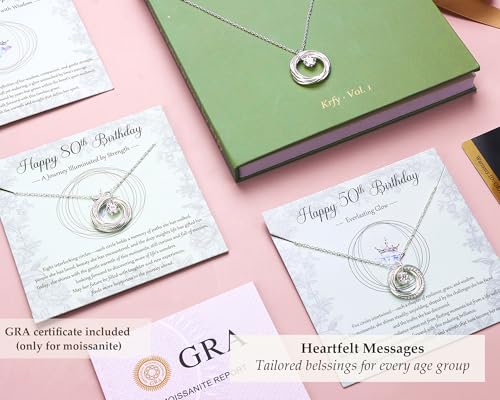 Krfy Birthday Gifts for Women Unique - 925 Sterling Silver Necklace with Moissanite 30th 40th 50th 60th 70th 80th 90th Birthday Present for Mom Turning 30 40 50 60 70 80 90 Years Old Birthday Card4