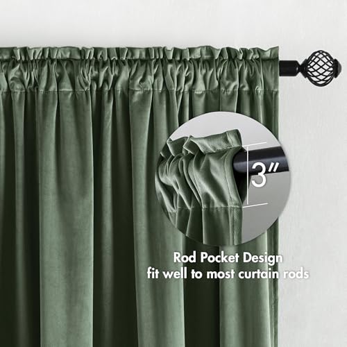 Image of MIULEE Sage Green Blackout Velvet Curtains Drapes 90 Inch Long 52 inchx90 inch