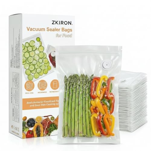 Image of ZKIRON Large Reusable Vacuum Sealer Bags for Food, 20 Pack | 10 x 14 in, BPA-Free, Leakproof Double Zipper, Family Prep Size, Freezer, Microwave & Sous Vide, Fits Most Vacuum Sealers
