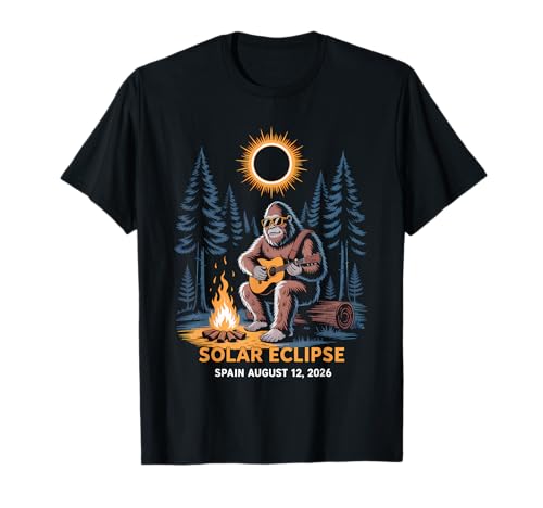 Total Solar Eclipse Spain 2026 Bigfoot Wearing Glasses T-Shirt