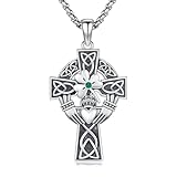 KoyeKei Claddagh Celtic Cross Necklace for Women Men 925 Sterling Silver Celtic Knot Cross Clover Shamrock Pendant Irish Jewelry Christmas Gifts for Husband
