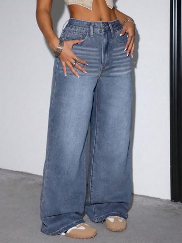 Image of Glossia Denim Baggy Jeans for Woman | Wide Leg Jeans for Women | High Waist Jean's for Woman | Loose Fit Plus Size Denim Ladies Jean's for Women(WJ-2405-$)