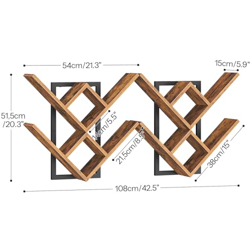 Image of HOOBRO Floating Shelves for Wall, Set of 2 Wall Mounted Shelves, 2-Tier Wooden Tree Bookshelf, Hanging Shelves Storage Rack, for Living Room, Kitchen, Office, Rustic Brown and Black BF54BJP201