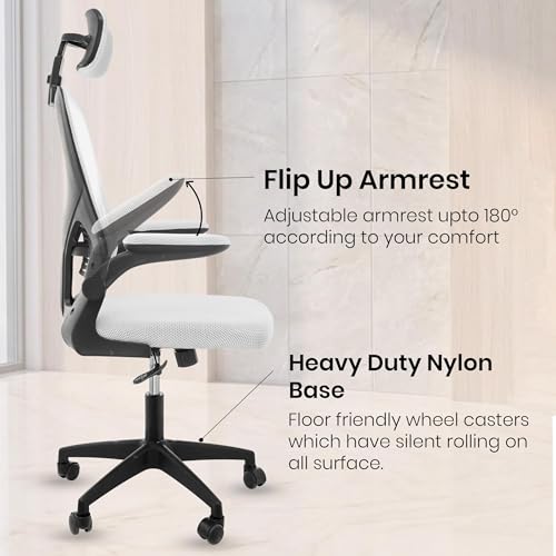 Image of NORMAN JR White Black | High Back Imported Mesh Fabric Boss Office Chair | Y Design Ergonomic Back Support | 2D Aero Design Adjustable Armrests | Synchro Tilt Lock Mechanism Support