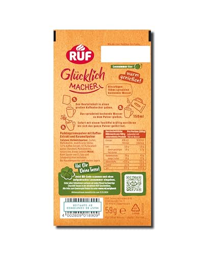 RUF RUF Glücklichmacher Tassenpudding Café Caramel, Cremepudding für schnelle Desserts, Tassencremepudding, nur Wasser hinzufügen, 1 x 59g Beutel - Detailansicht 2 | TV | Video | Foto