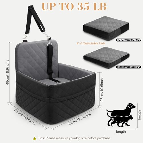 Dog Car Seat for Small/Medium Dogs,Pet Dog Booster Car Seat Puppy 15-35 lbs with Soft 4+2in Detachable Pads Detachable Elevated Cushion and Washable Cover Safety Belt Storage Pockets Easy to Install - Image 5