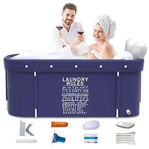 Kiseely Portable Foldable bathtub for 2 Persons, Large Family Soaking Bathtub for SPA, Efficiently Maintaining Hot & Cold Temperature Bathtub 47.3X21.7X19.7inch (Blue Style)