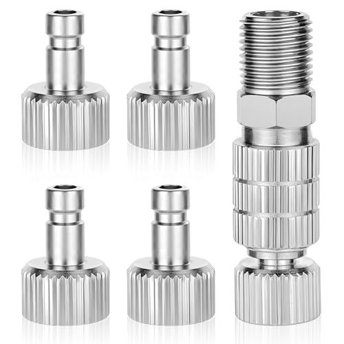 5 Pcs 1/8 Inch Female Connectors and Male Adapters Adjustment Control Valve Airbrush Quick Release Coupling Disconnect Adapter Kit Airbrush Accessories for Air Compressor, Airbrush Hose