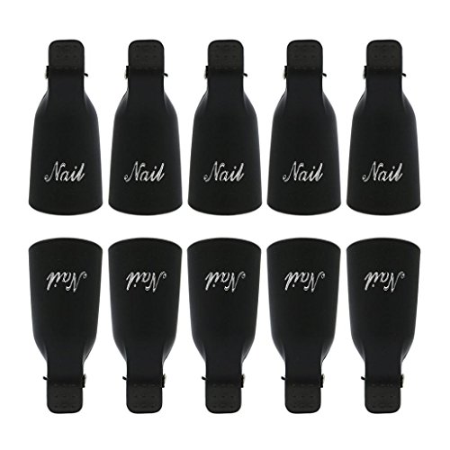 Susenstone10PC Plastic Nail Art Soak Off Cap Clip UV Gel Polish Remover Wrap Tool (Black1)