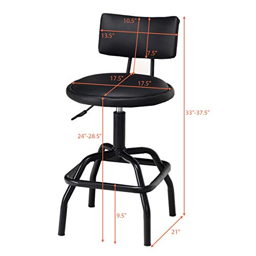 Costway Adjustable Height Bar Stool, 360 Degree Swivel, Modern Guitar Stool For High Ergonomic Seating, With Pu Leather Cushion, Heavy Duty Steel Frame For Bar, Shop And Music, Garage, Black #TOP5
