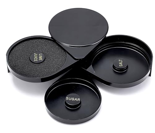 YIKANGHENG 3 Tiers Cocktail Seasoning Box, Black Thick Plastic Margarita Salt Sugar and Juice Scalable Bar Glass Rimmer (1)