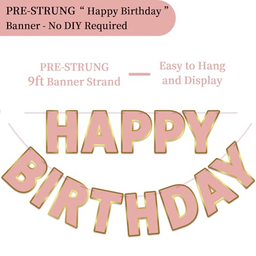 Image of Pre-Strung Happy Birthday Banner - Rose Gold Party Decorations