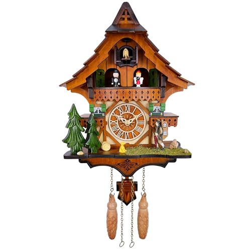 KUKUWALD Cuckoo Clock with Rotating Dancers Black Forest Chalet Quartz