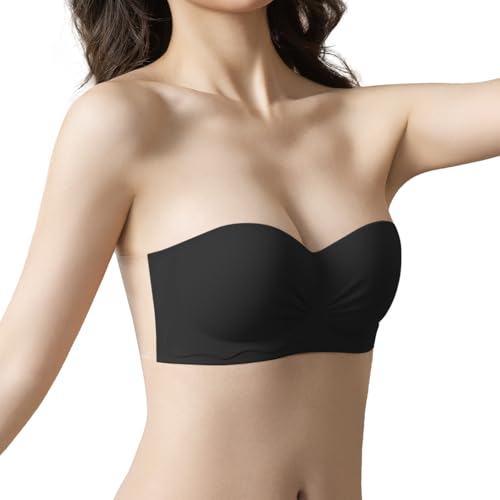 FOX-TECH Strapless Bras, Klebe BHS, Rückenfreier BH Damen, Rutschfestes Trägerloser BH Push Up(Schwarz,D) FOX-TECH Strapless Bras, Klebe BHS, Rückenfreier BH Damen, Rutschfestes Trägerloser BH Push Up(Schwarz,D)