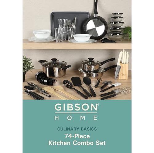 image for Gibson Home 74 Piece Kitchen in a Box Pots and Pans Cookware, Plates a