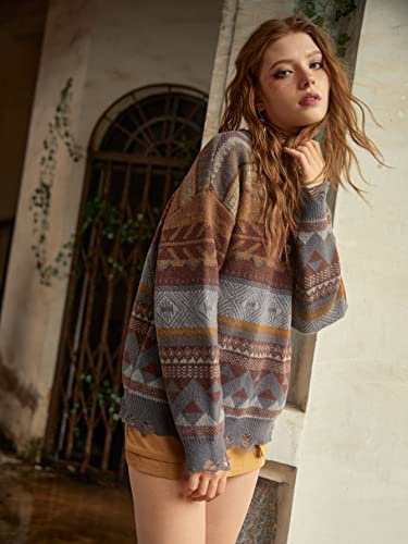 Neeno Geo Pattern Drop Shoulder Sweater (Color : Multicolor, Size : Medium)3