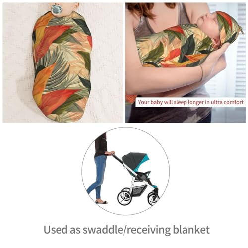 Image of Modern Desert Leaf Newborn Swaddle Blankets Hat Sets Soft Baby Receiving Blanket Swaddle Sack for Baby Shower Infant Boy Girl Gift