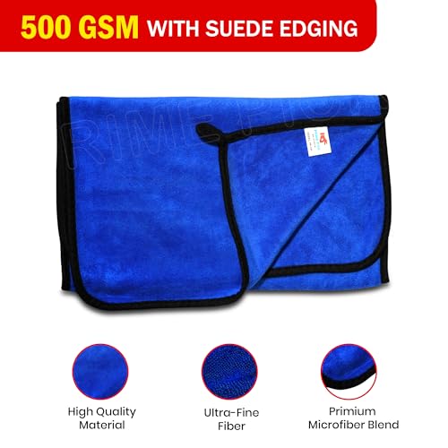 Image of PRIME PICK 500 GSM Microfiber Cleaning Cloth (35x85 cm) - Super Absorbent, Double-Sided Towel for Car, Bike & Auto Care Pack of 1 (Royal Blue)