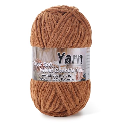 Image of Chunky Chenille Yarn for Baby Blanket Yarn for Crocheting - 7.05oz Super Soft Chenille Plush Yarn - Bulk Thick Yarns Used for Making Scarves, Blankets, Stuffed Animals, DIY Craft (Coffee)