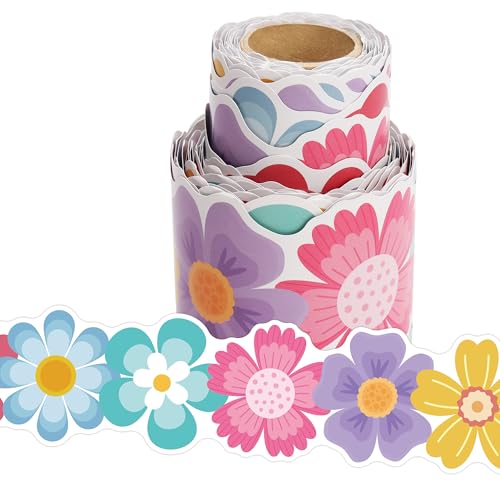 Wonmon 36 Ft Spring Bulletin Board Border Roll, Colorful Spring Flower Bulletin Border Trim Flowers Border for Spring Easter Summer School Classroom Office Bulletin Board Wall Decorations