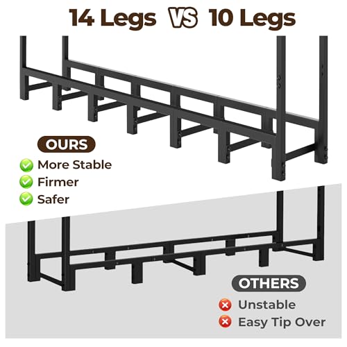 Amagabeli 8ft Firewood Log Rack Outdoor Heavy Duty Logs Holder for Fireplace Indoor Outdoor Adjustable Wood Racks for Fire Wood Holder Metal Pile Stand Storage Stacker Organizer Black
