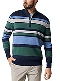 Troyer-Kragen Walbusch Herren Zip Troyer Leinen los gestreift Marine/Grün gestreift 58-60