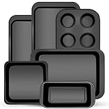ZMKELE 6-Piece Carbon Steel Bakeware Set, Nonstick Baking Pans with Cookie Sheet, Deep Roaster, Square Pan, Loaf Pan, Muffin Pan for Cooking,Baking Pans Set (black)