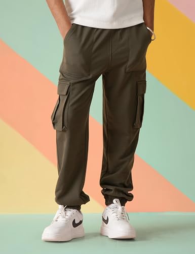 Image of Amazon Brand - Symbol Kids Boys Cotton Blend Solid Cargo Track Pant