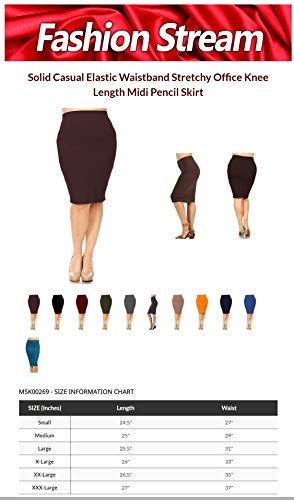 Women's Solid Casual Elastic Waistband Stretchy Office Knee Length Midi Pencil Skirt2