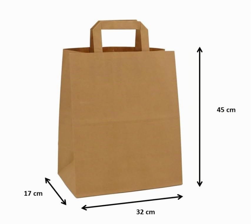 Shopper Carta Sacchetti di Carta con Manici Avana 32x45 cm 100 PZ Shopper Busta in Carta Kraft Marrone Borsa Ecologica per Negozi e Boutique