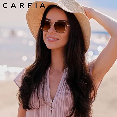 CARFIA Trendy Square Metal Sunglasses for Women Polarized UV Sun Protection Nickel-free Plating Frame CA53853