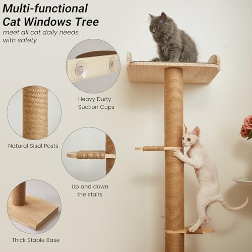 Perchero para ventana de gato con poste rascador alto miniatura 4