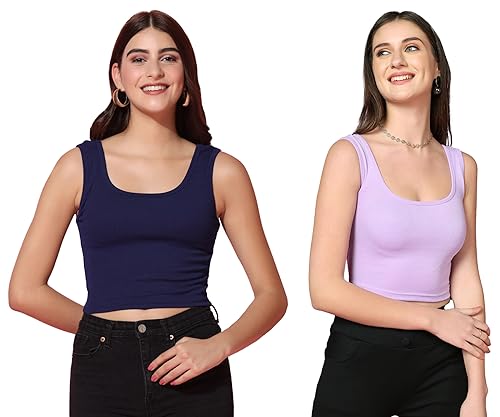 Image of TOPLOT Women's Solid Ribbed Round Neck Sleeveless Slim Fit Tank Top (5069)