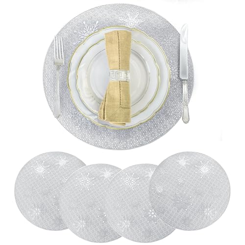 4 Stück Weihnachten Platzset Rund, PVC Platzsets Schneeflocke,...