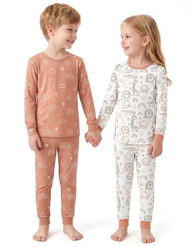 Yoofoss Toddler Pajamas Rayon Made from Bamboo 4 Piece Long Sleeve Pajama Set Kids Pajamas Boys Girls Snug Fit Pjs Set